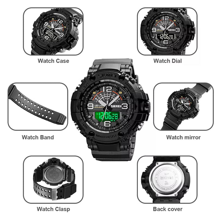 SKMEI 1617 Black Army Camouflaged Strap Multi-Function Dual Time Analog Digital Sports Watch for Men