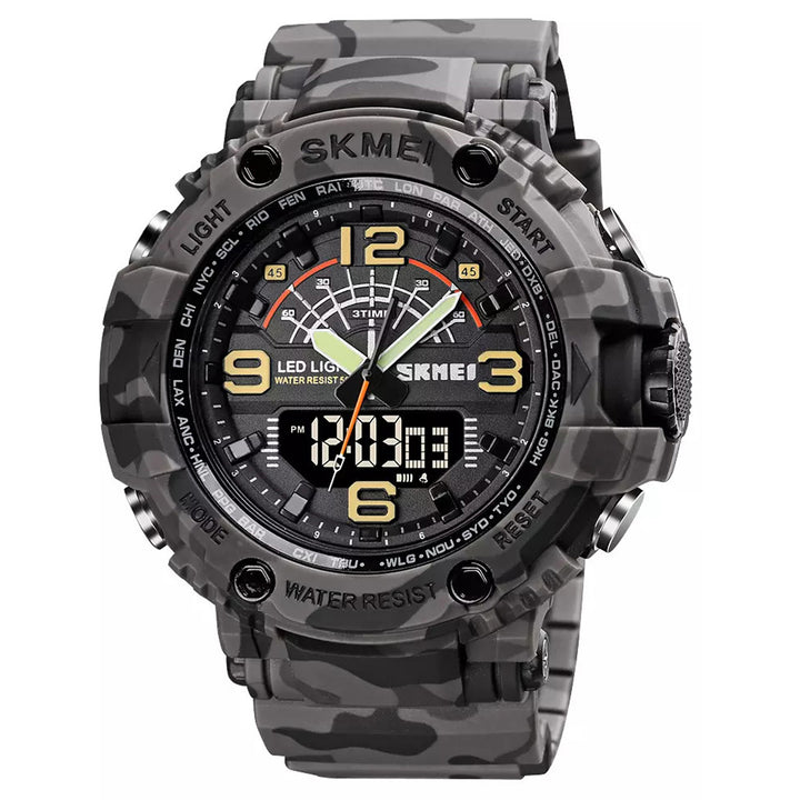 SKMEI 1617 Black Army Camouflaged Strap Multi-Function Dual Time Analog Digital Sports Watch for Men