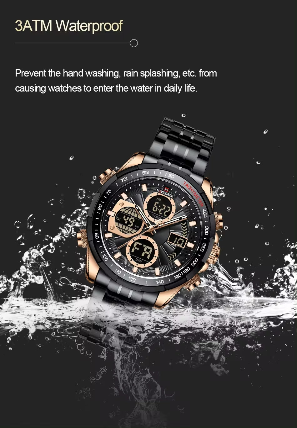 NAVIFORCE NF9197S RG-B-B Black Dual Time Watch For Men