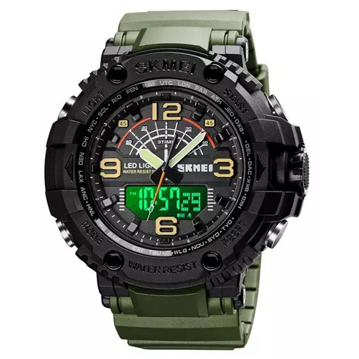 SKMEI 1617 Green Strap Multi-Function Dual Time Analog Digital Sports Watch for Men