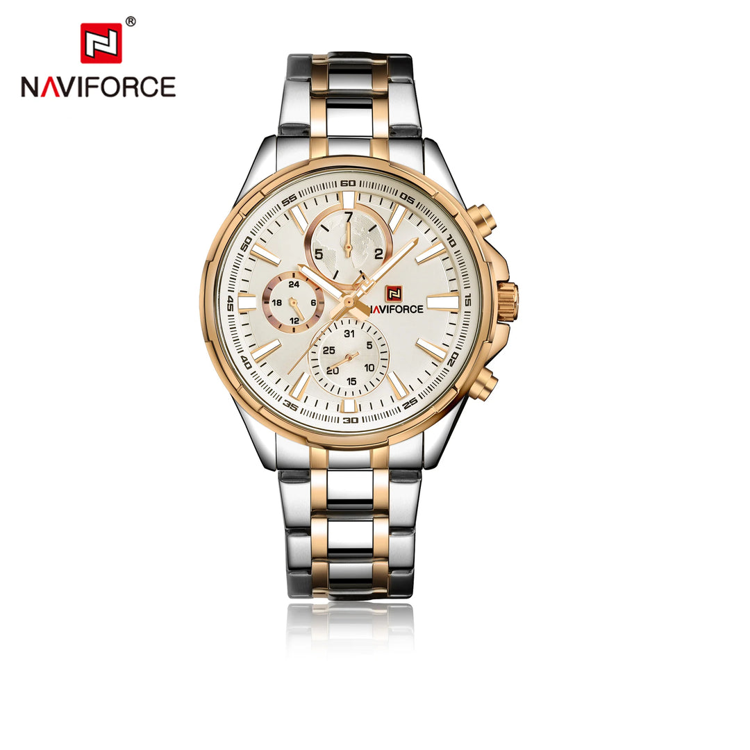 NAVIFORCE NF9089S Silver Gold Chronograph Stainless Steel Wristwatch For Men