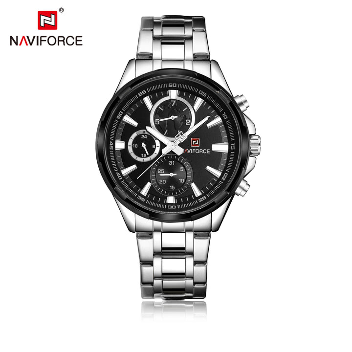 NAVIFORCE NF9089S Silver Black Chronograph Stainless Steel Wristwatch For Men