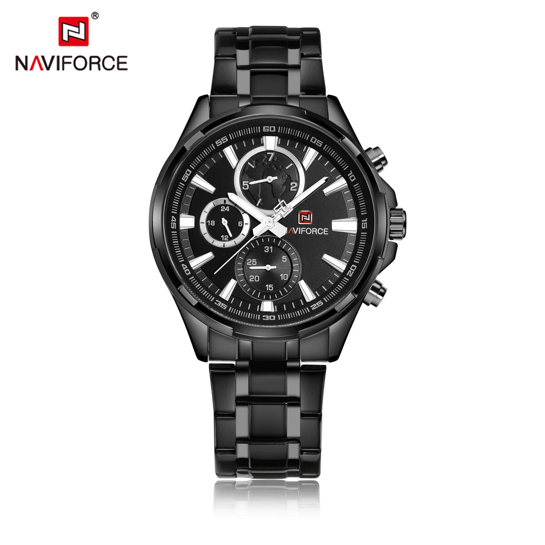 NAVIFORCE NF9089S Black Chronograph Stainless Steel Wristwatch For Men