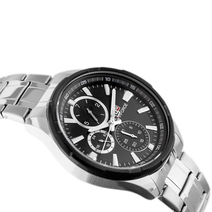 NAVIFORCE NF9089S Silver Black Chronograph Stainless Steel Wristwatch For Men