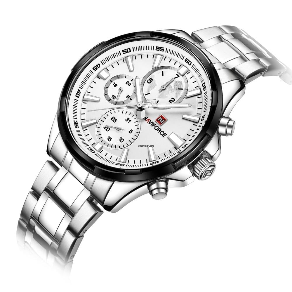 NAVIFORCE NF9089S Silver White Chronograph Stainless Steel Wristwatch For Men