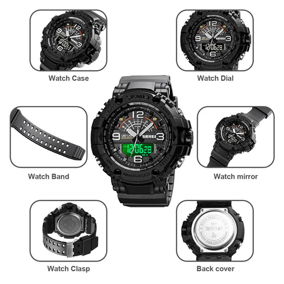 SKMEI 1617 Green Strap Multi-Function Dual Time Analog Digital Sports Watch for Men