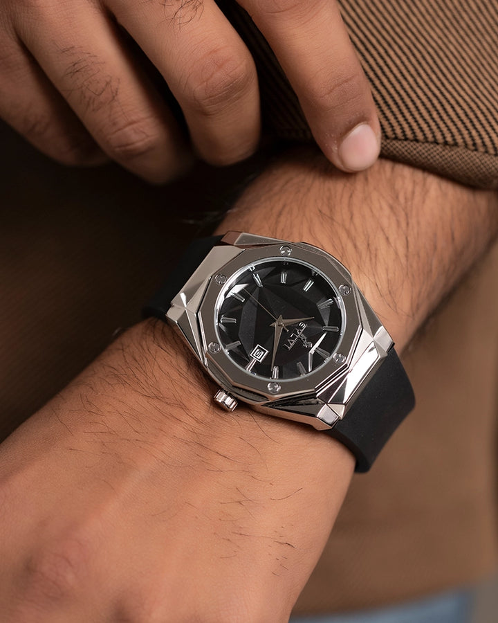 Sylvi Imperial Silver-Black Wrist Watch For Men