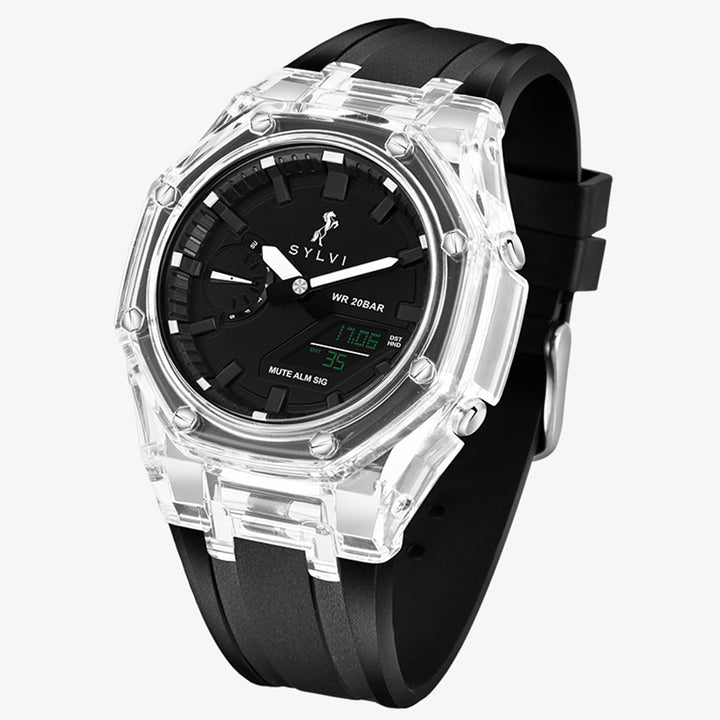 Sylvi Rig One O One WT Max Black Crystal PC Case Analog Digital Casual Wrist Watch For Men