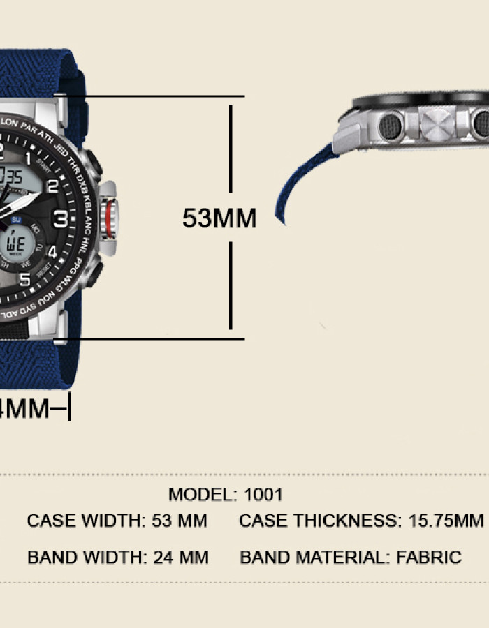 Harbor 1001 Black Nylon Stap Analog-Digital Wrist Watch For Men