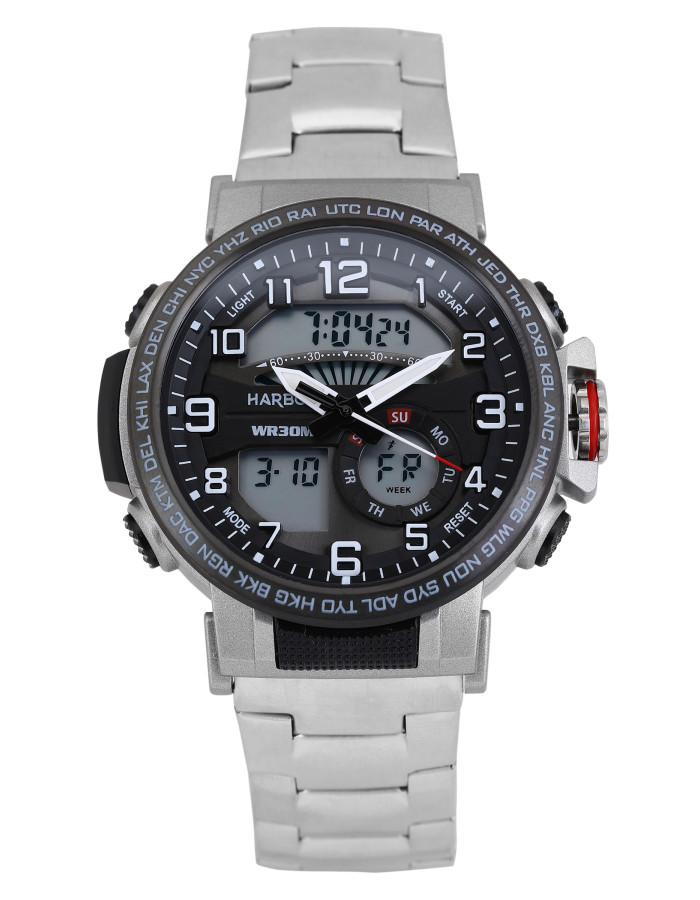 Harbor 1002 Stainless Steel Multi Function Analog-Digital Wrist Watch For Men