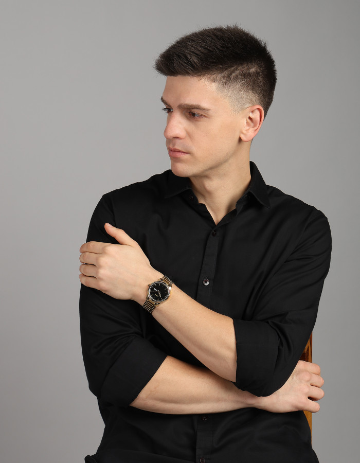 Gold Stainless Steel Strap Long Lasting IGP Plated Day and Date Wrist Watch for Men