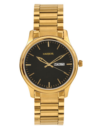 Gold Stainless Steel Strap Long Lasting IGP Plated Day and Date Wrist Watch for Men