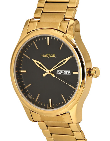 Gold Stainless Steel Strap Long Lasting IGP Plated Day and Date Wrist Watch for Men