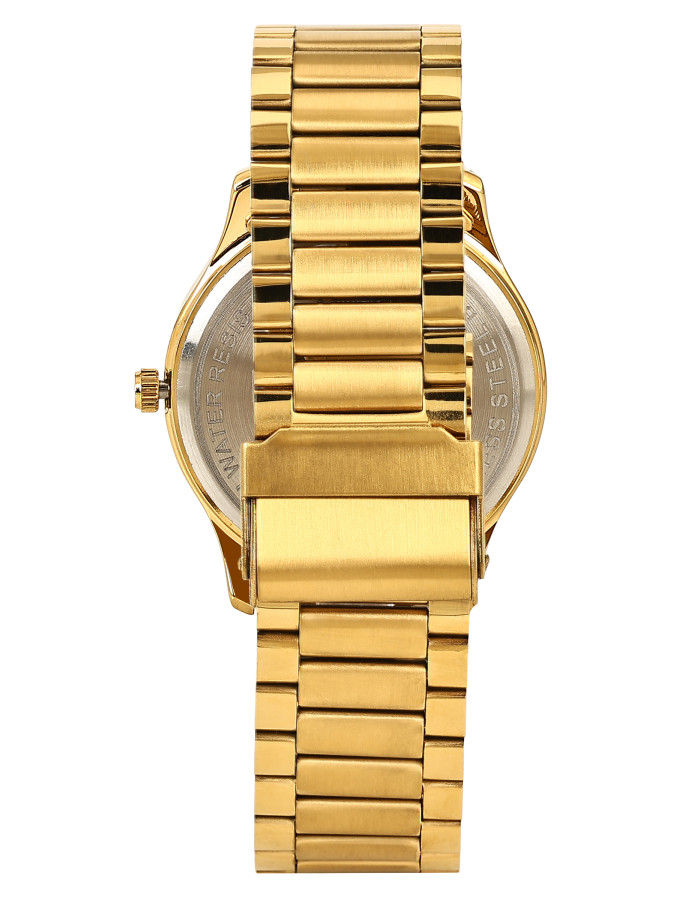 Gold Stainless Steel Strap Long Lasting IGP Plated Day and Date Wrist Watch for Men