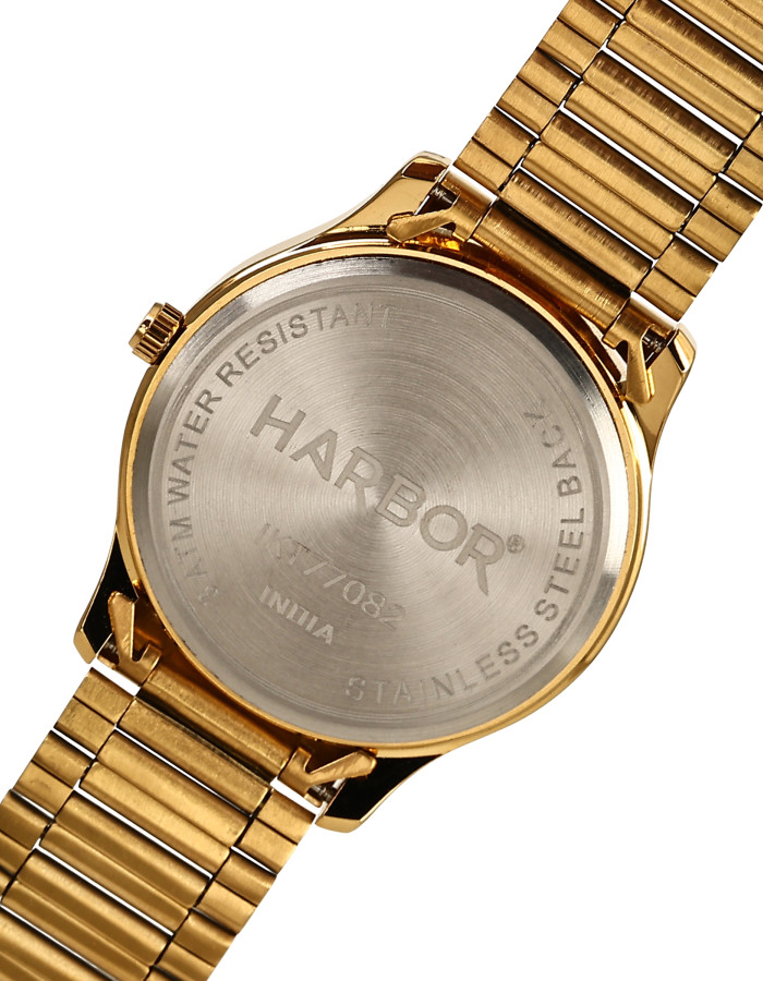 Gold Stainless Steel Strap Long Lasting IGP Plated Day and Date Wrist Watch for Men
