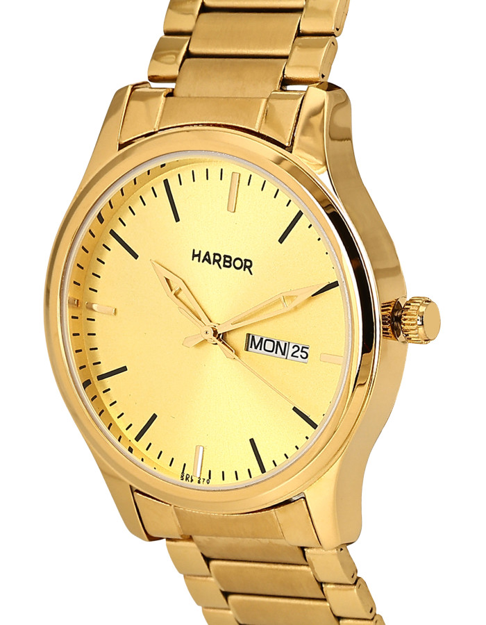 Gold Stainless Steel Strap Long Lasting IGP Plated Day and Date Wrist Watch for Men Gold Stainless Steel Strap Long Lasting IGP Plated Day and Date Wrist Watch for Men