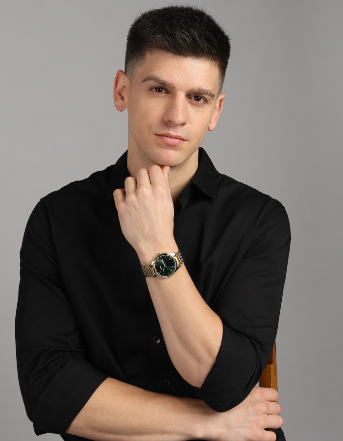 Gold With Green Dial Men Wrist Watch for Men