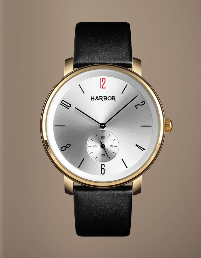 HARBOR Golden Case Slim Leather Strap Analog Watch For Men